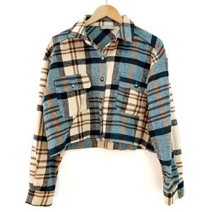 Blue b. Small cropped and oversized flannel plaid light jacket